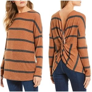 Stripe Brushed Hacci Twist Back Sweater